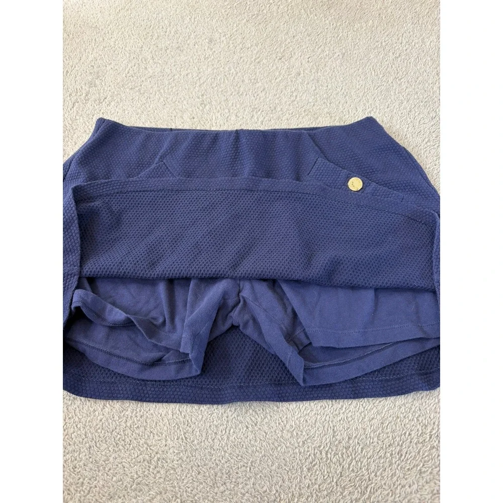 Lilly Pulitzer Madison Navy Textured Knit Skort Medium Gold Button Mini Pull On